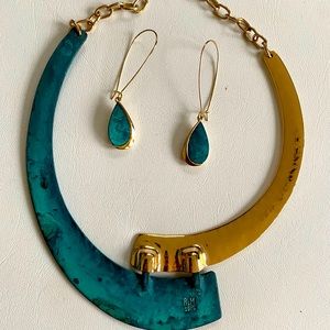 Enameled Metal Necklace and Earrings set New